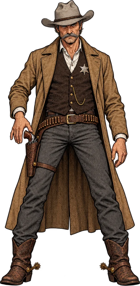 Marshal Kane, korrupter Marshal mit Stern und Staubmantel